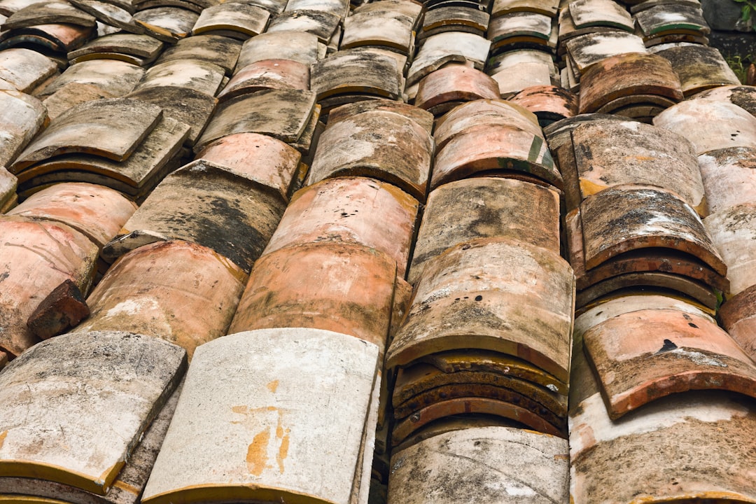 Weathered Terracotta Roof Tiles Rows of old, weathered terracotta roof tiles.