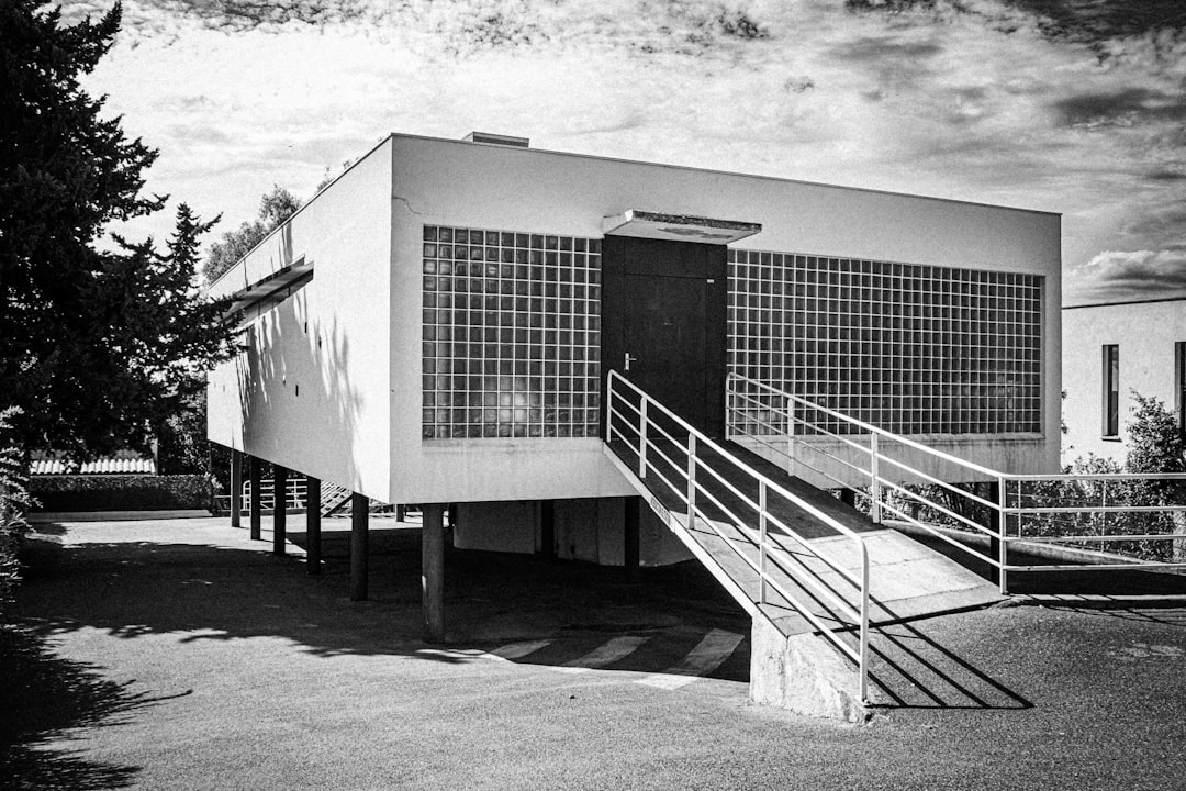 Modern Building on Stilts Modern building on stilts with glass block windows