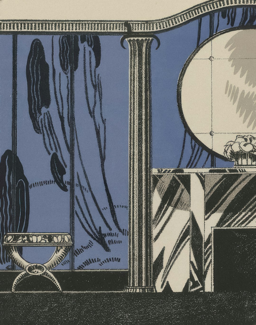 Art Deco Interior Design Art deco interior with column and fireplace