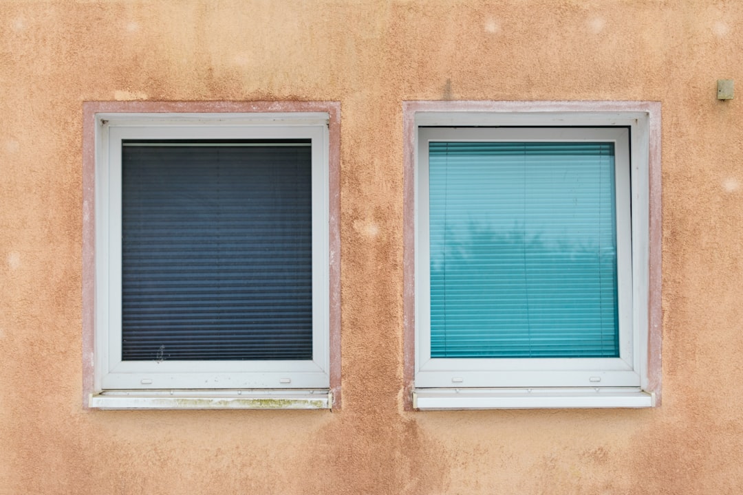 Two windows on a textured wall