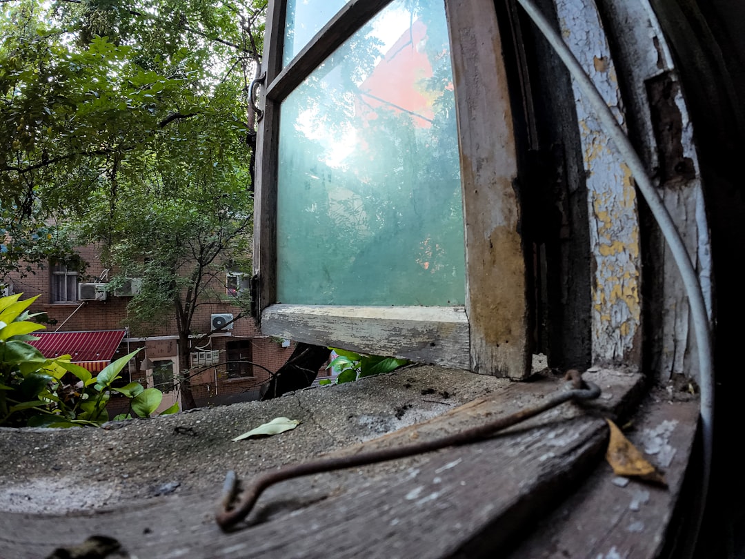 Weathered Window Frame Close-Up View through an old, weathered window frame