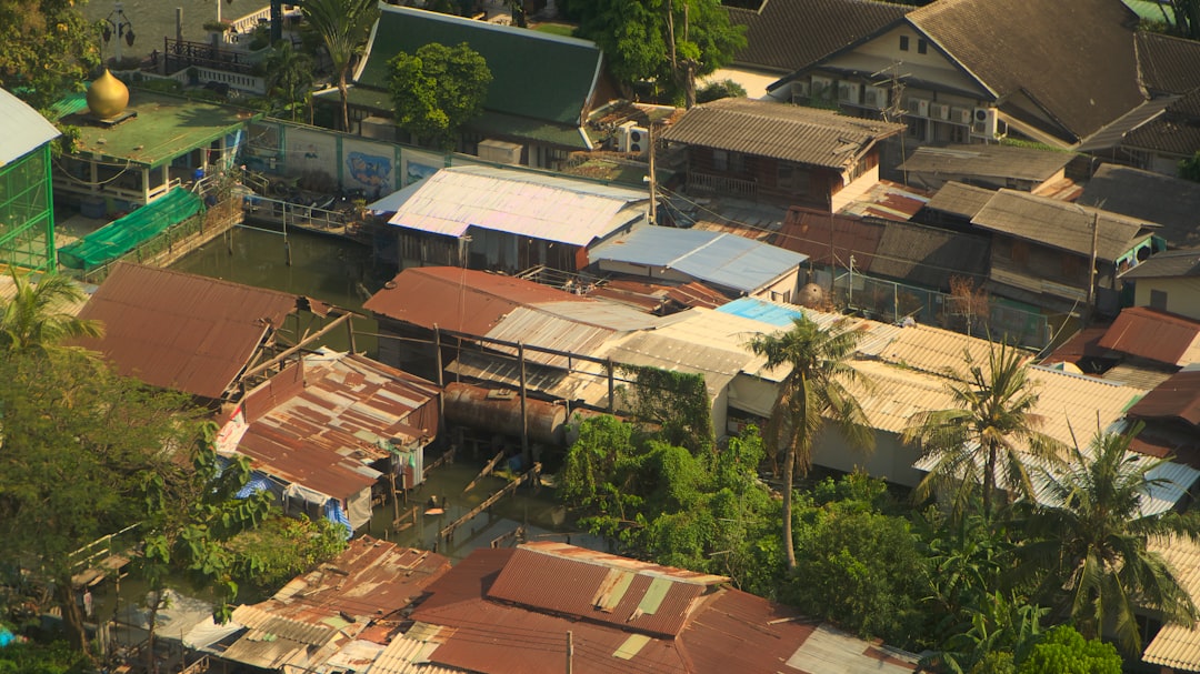 Rooftops of a village with lush greenery