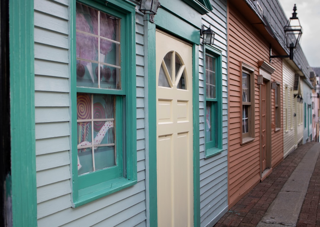 A row of colorful wooden houses on a street