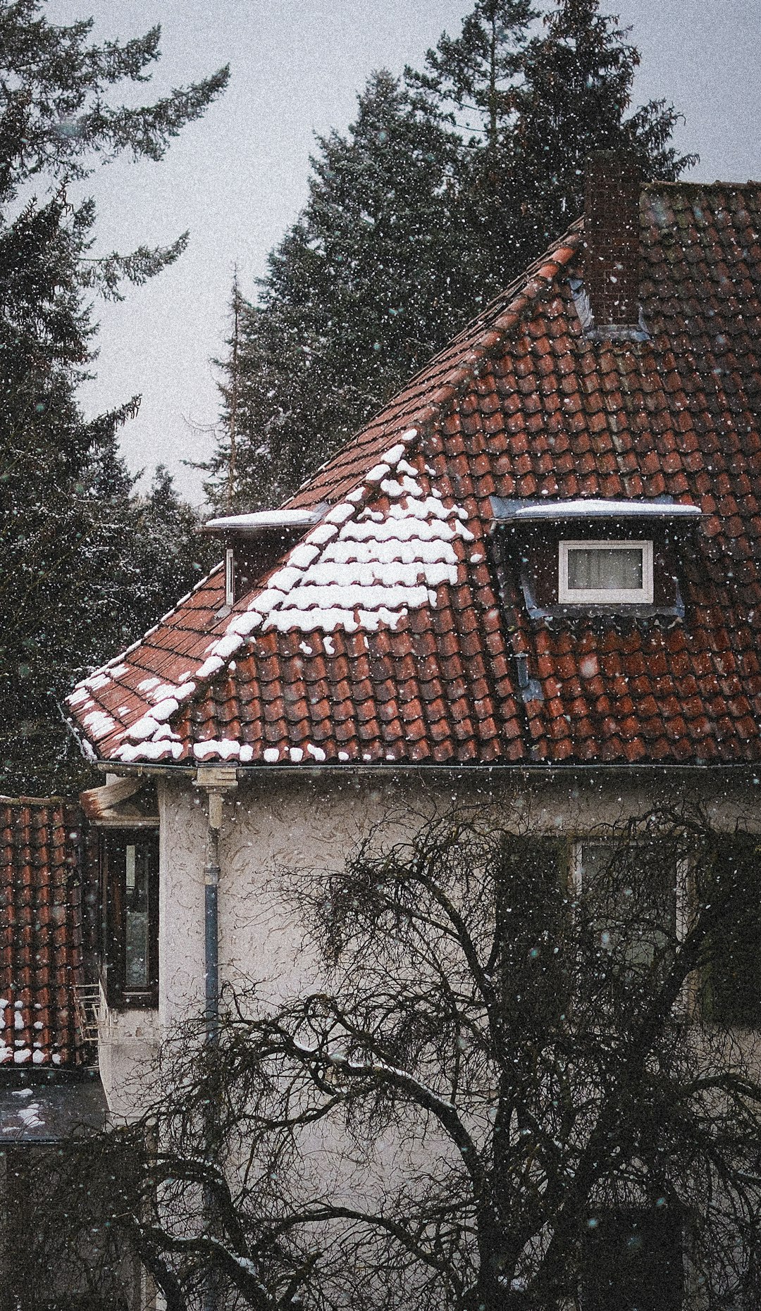 e525f12578684a6fb79874243be3fbd1 A house with a red tiled roof during snowfall