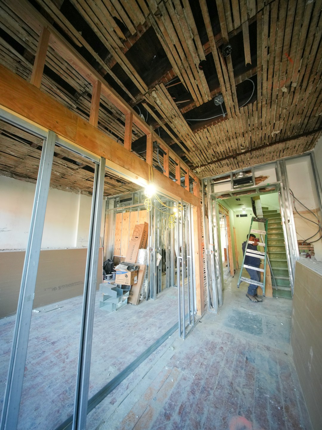 ebeb7c1aaded497191212447c6220216 Interior of building under renovation with exposed framing