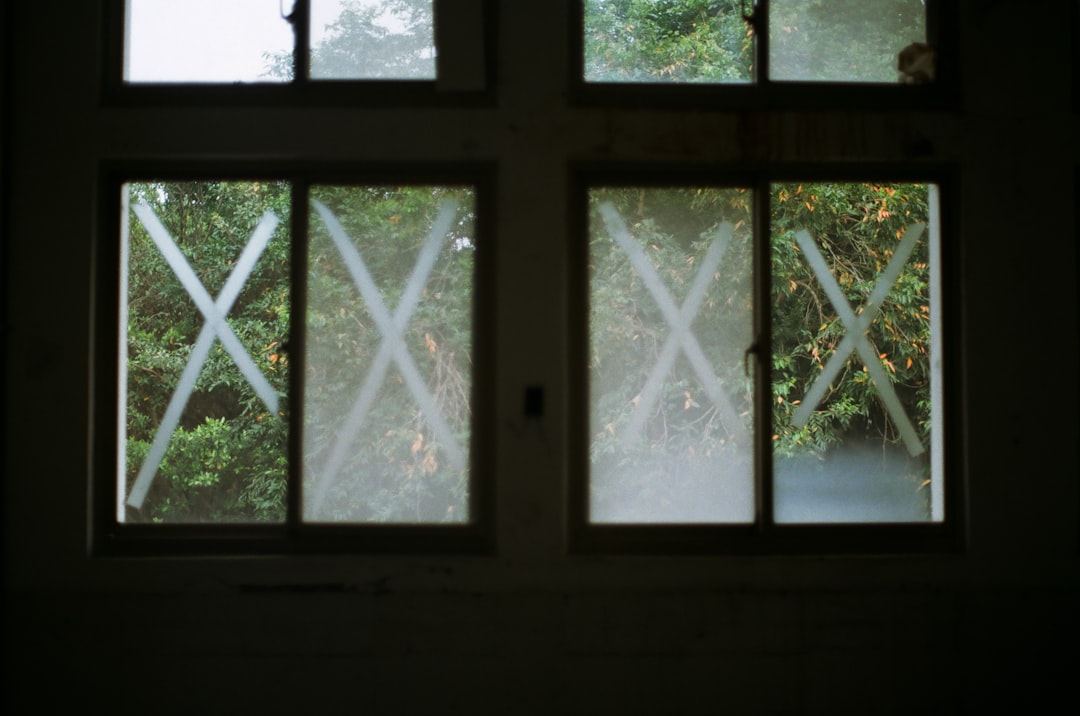 Window Wall with Autumn Foliage white wooden framed glass window