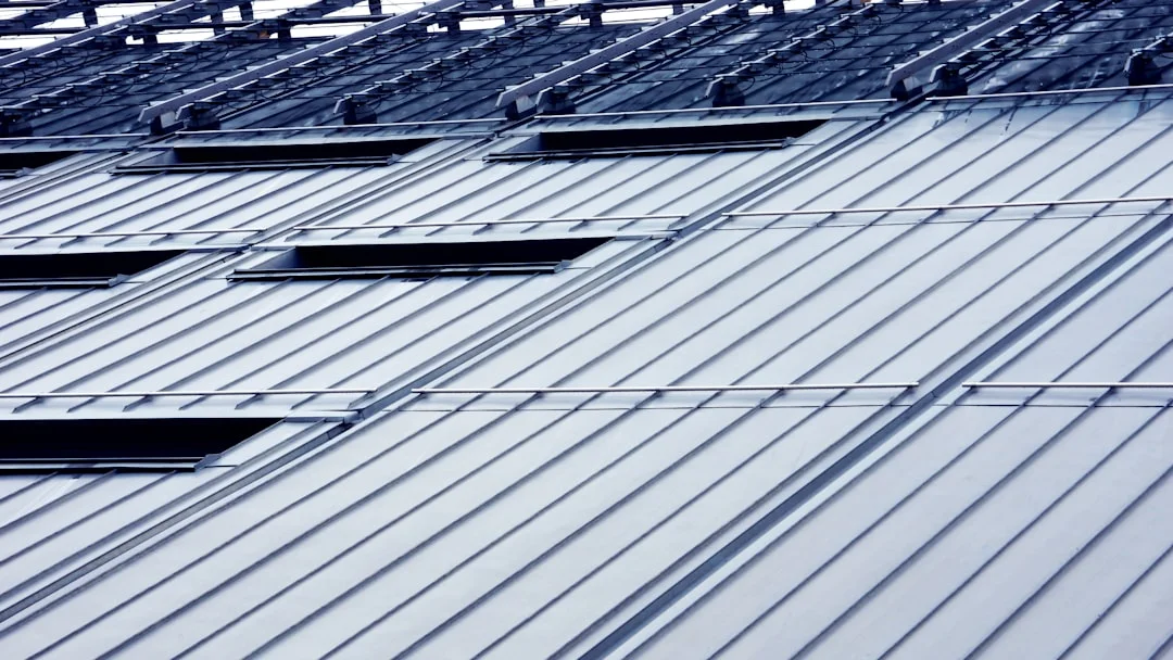 Close-Up of Metal Roof with Skylights a close up of a building with many windows