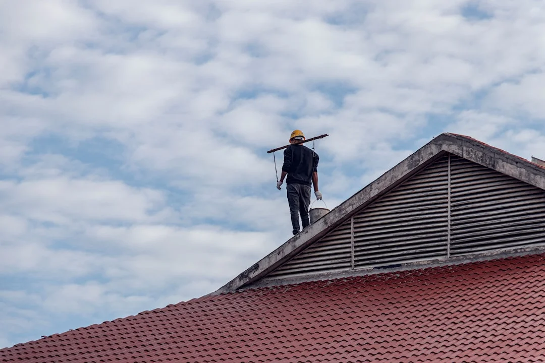 a person standing on a roof